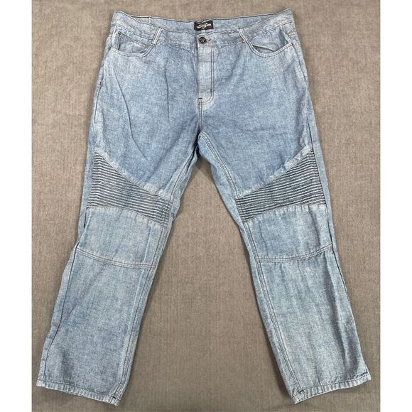 Diamond Stash Other - Moto Biker Jeans Mens 44‎ BluebLight Wash Straight Leg Distressed Stitch Detail